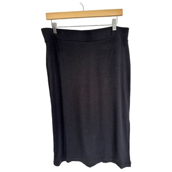 Nordstrom Chelsea 28 Black Soft Ribbed Sweater Knit Side Slit Midi Skirt Size XL - Picture 6 of 12